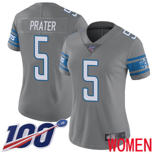 Detroit Lions Limited Steel Women Matt Prater Jersey NFL Football #5 100th Season Rush Vapor Untouchable->women nfl jersey->Women Jersey